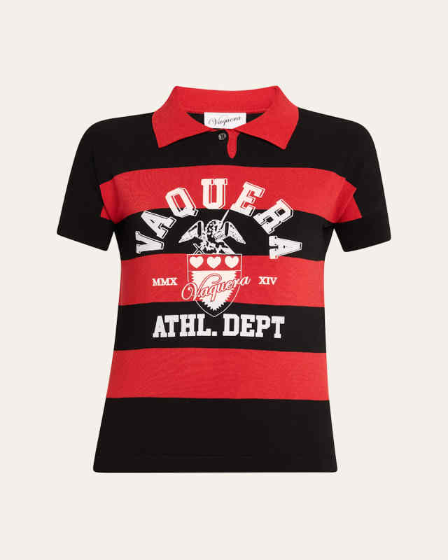 Printed Stripe Polo Knit Cropped Shirt